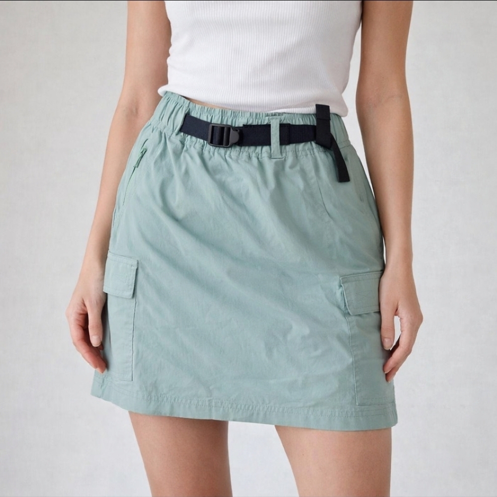 ASPEN Sage Green Utility Cargo Mini Skirt Belted Gorpcore Hiking Nylon Size M